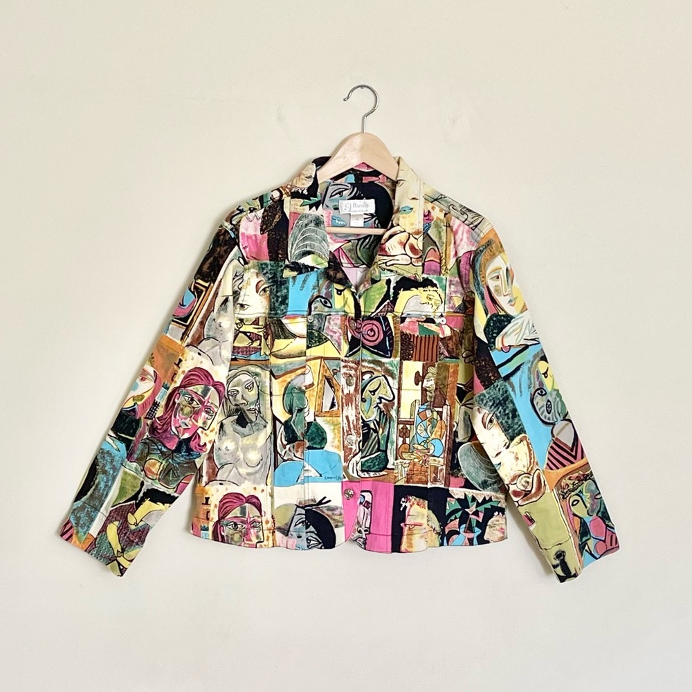 CJ Banks Pablo Picasso Abstract Art All Over Multicolor Jean Jacket Women’s X